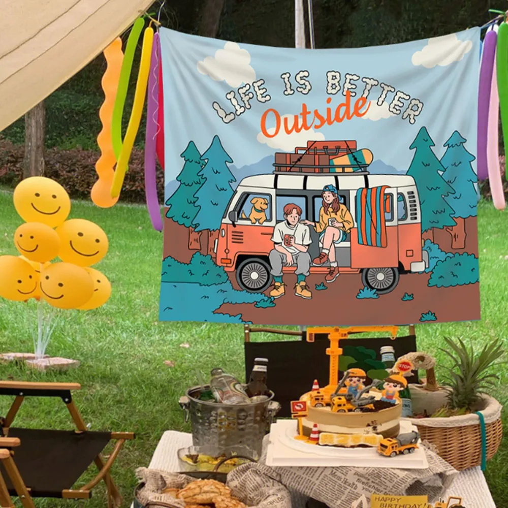 Retro Camper Van Tapestry, Out - Outdoor Adventure Background review and price