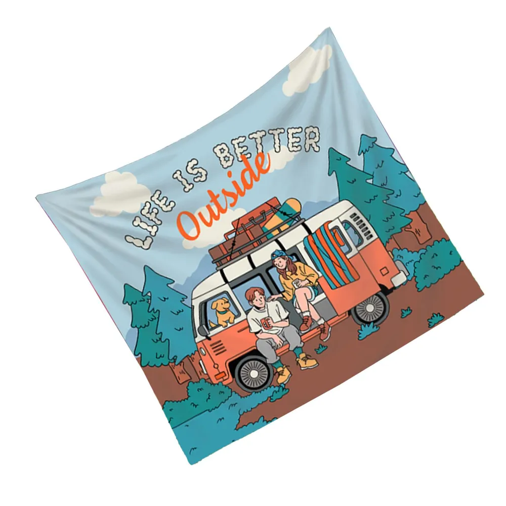 Retro Camper Van Tapestry, Out - Outdoor Adventure Background review and price