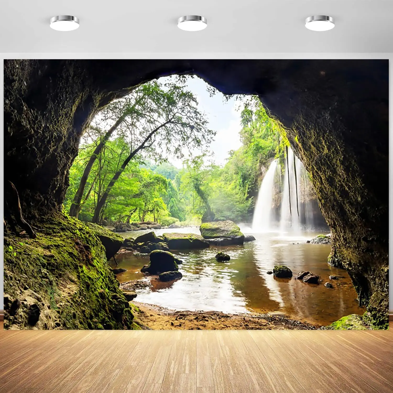 Forest Waterfall Mountain Cave - Outdoor Adventure Background review and price
